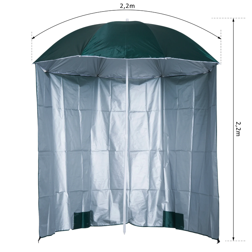 Nancy's Addison Parasol - Strandparasol - Zijwand - Groen - 2-Delig - Polyester - Waterafstotend - Afneembare Zijwand - Diameter 220 cm