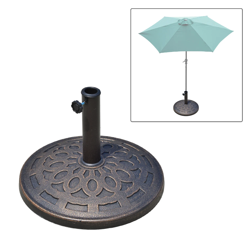 Pied de parasol Nancy's Moorpark - Base de parasol - Pied de parasol - Rond - Design antique - Bronze - Convient pour mât de parasol Ø38mm et Ø48mm
