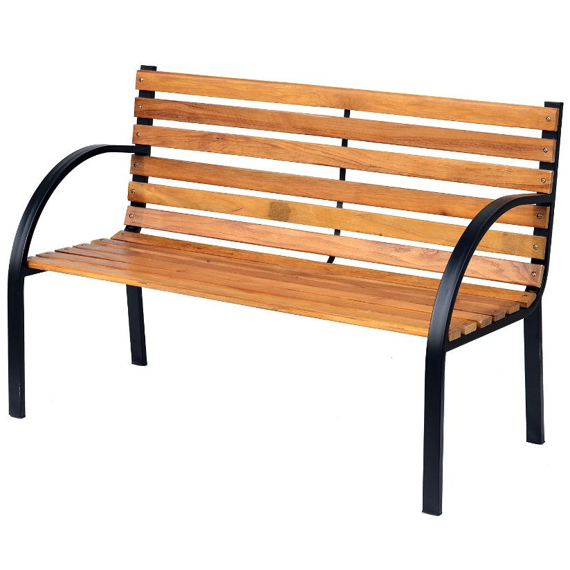 Nancy's Olney Garden Bench - Bench - Wooden Bench - 2-Seater - Park Bench - Steel - Black - Brown - Natural - 122 x 60 x 80 cm