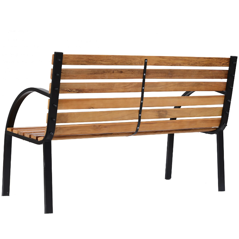 Nancy's Olney Garden Bench - Bench - Wooden Bench - 2-Seater - Park Bench - Steel - Black - Brown - Natural - 122 x 60 x 80 cm