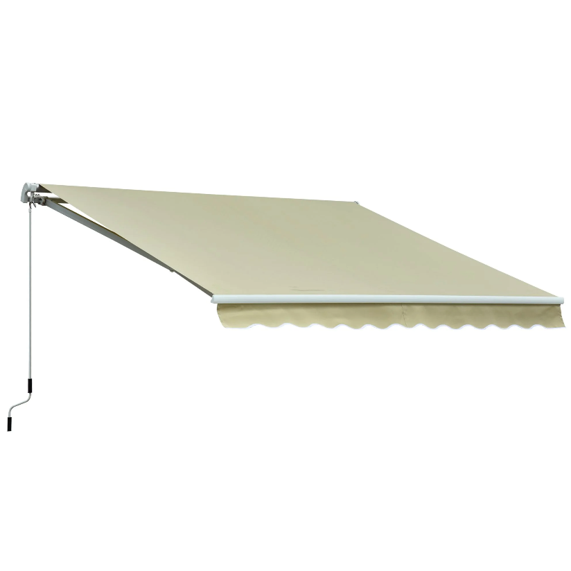 Auvent Nancy's Stow - Protection solaire - Manivelle - Balcon - Beige/Vert-Blanc - Abat-jour - Mural - Aluminium - Polyester - 3 x 2,5 m