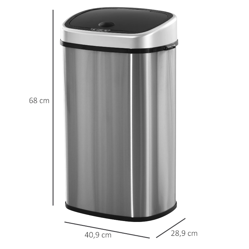 Nancy's Ridgecrest Prullenbak - 48/58 Liter -  Vuilnisbak - Automatische Vuilnisbak - Infrarood Sensor - Zilver - 40.9 x 28.9 x 68 cm