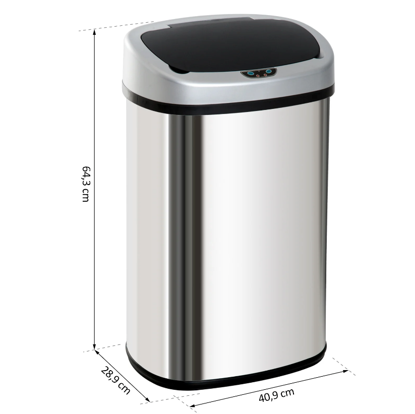 Nancy's Ridgecrest Prullenbak - 48/58 Liter -  Vuilnisbak - Automatische Vuilnisbak - Infrarood Sensor - Zilver - 40.9 x 28.9 x 68 cm