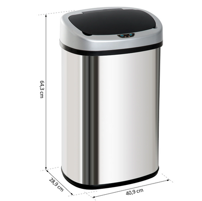 Nancy's Ridgecrest Prullenbak - 48/58 Liter -  Vuilnisbak - Automatische Vuilnisbak - Infrarood Sensor - Zilver - 40.9 x 28.9 x 68 cm