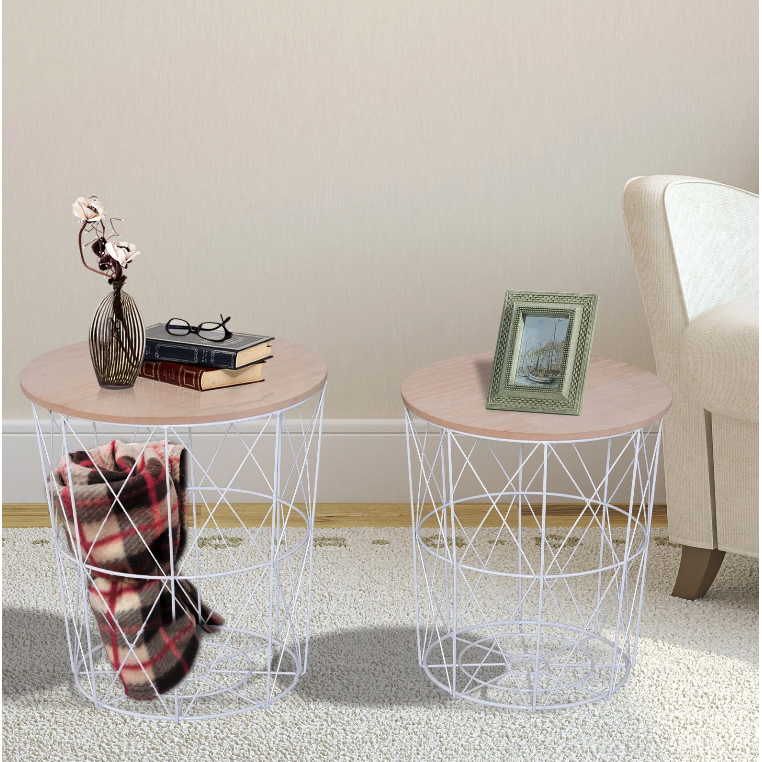Nancy's Westlake Salontafels - Set Van 2 - Bijzettafels - Naturel / Wit - MDF / Staal