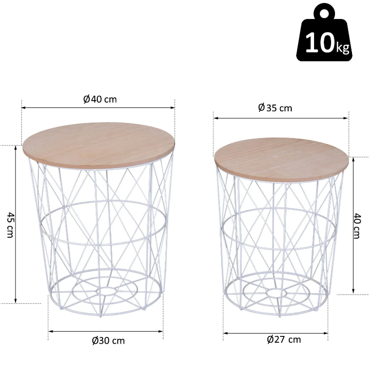 Nancy's Westlake Salontafels - Set Van 2 - Bijzettafels - Naturel / Wit - MDF / Staal