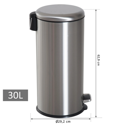 Nancy's Fair Lawn Pedaalemmer - 30 Liter - Prullenbak - Vuilnisbak - Binnenemmer - Scharnierend Deksel - RVS - Zilver - 29.2 x 29.2 x 62.9 cm