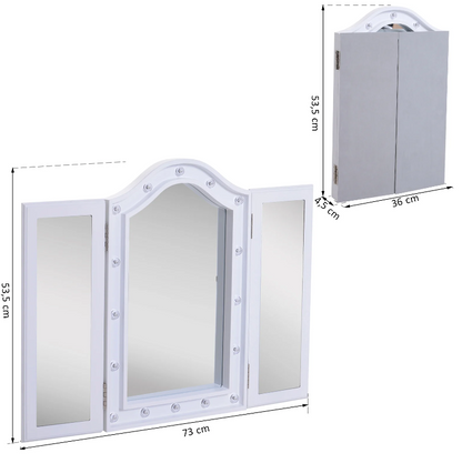 Nancy's Lawndale Make-Up Spiegel - Cosmeticaspiegel - 16 LED Lichtjes - Batterijen - Wit - MDF - 36-73 x 53.5 x 4.5 cm