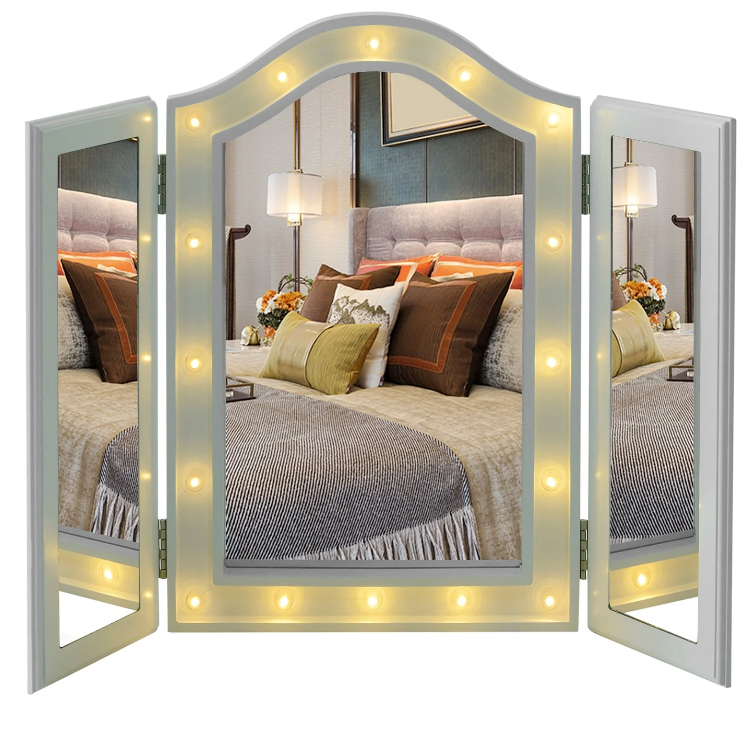 Nancy's Lawndale Make-Up Spiegel - Cosmeticaspiegel - 16 LED Lichtjes - Batterijen - Wit - MDF - 36-73 x 53.5 x 4.5 cm