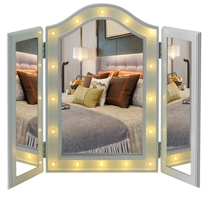Nancy's Lawndale Make-Up Spiegel - Cosmeticaspiegel - 16 LED Lichtjes - Batterijen - Wit - MDF - 36-73 x 53.5 x 4.5 cm