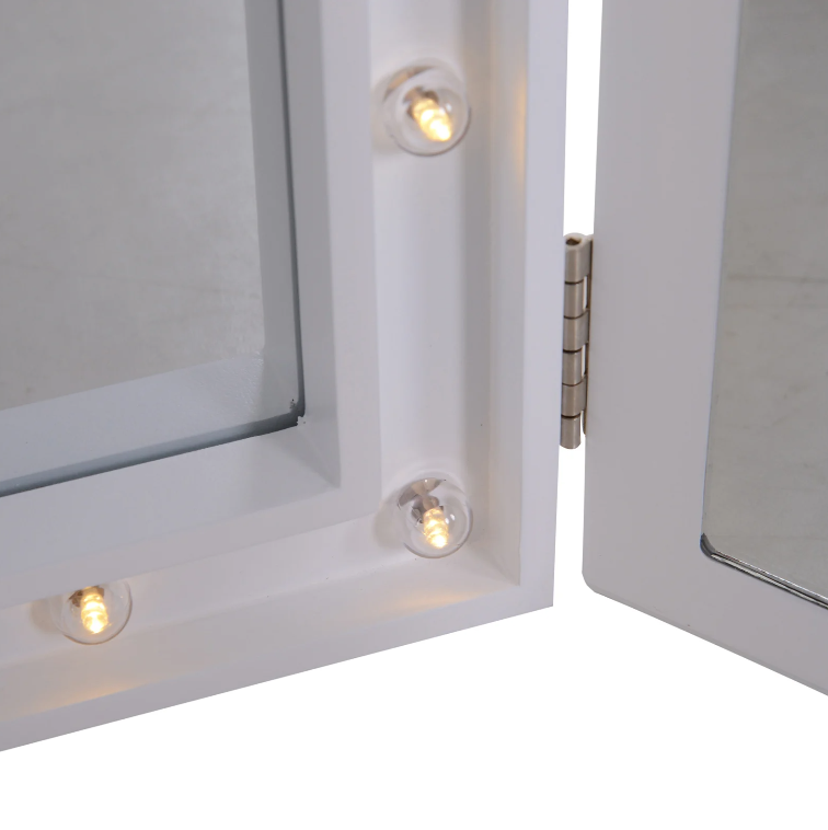 Nancy's Lawndale Make-Up Spiegel - Cosmeticaspiegel - 16 LED Lichtjes - Batterijen - Wit - MDF - 36-73 x 53.5 x 4.5 cm