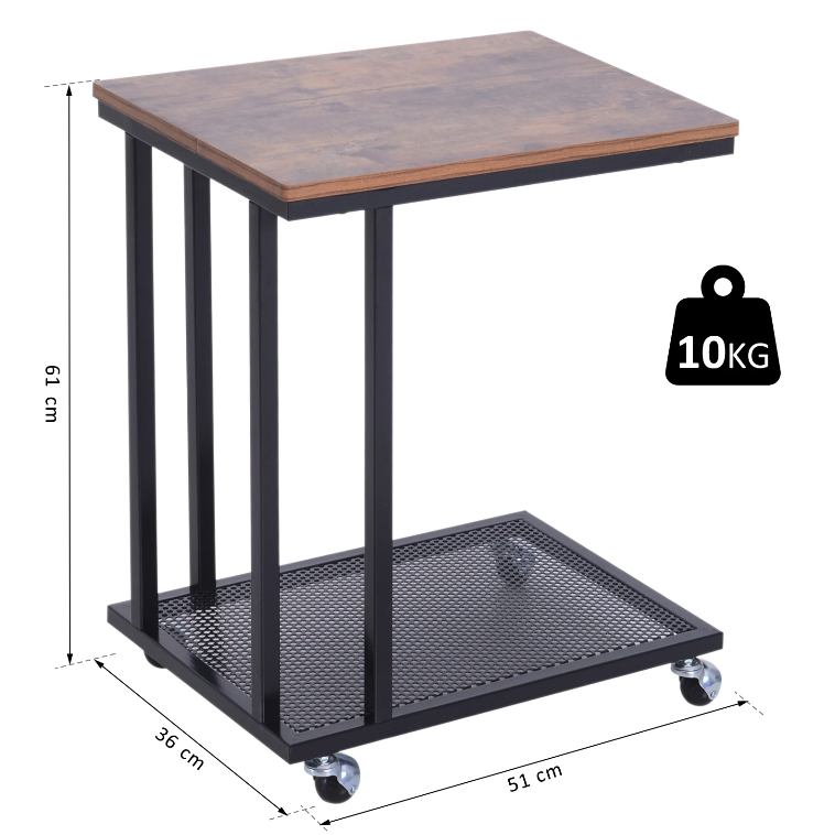 Nancy's Fallbrook Bijzettafel - Op Wieltjes - Opbergplank - Staal - MDF - Zwart / Bruin - ± 50 x 35 x 60 cm 51 x 36 x 61 cm