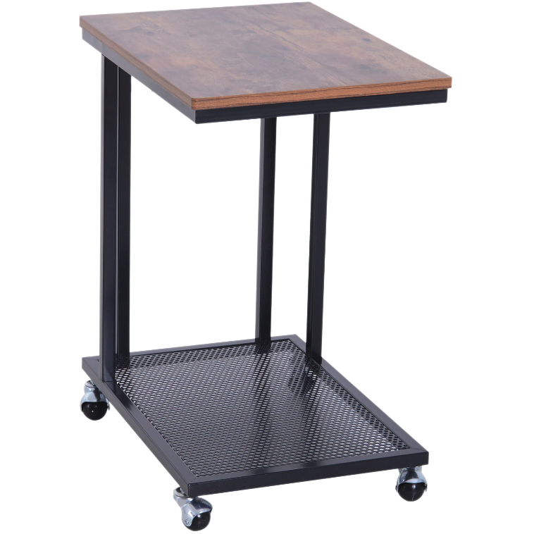 Nancy's Fallbrook Side Table - On Wheels - C-Shape - Storage Shelf - Steel - MDF - Black - 51 x 36 x 61 cm 