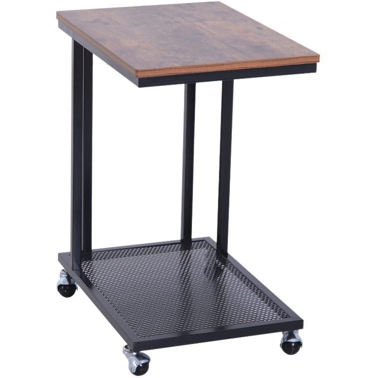 Nancy's Fallbrook Bijzettafel - Op Wieltjes - Opbergplank - Staal - MDF - Zwart / Bruin - ± 50 x 35 x 60 cm 51 x 36 x 61 cm