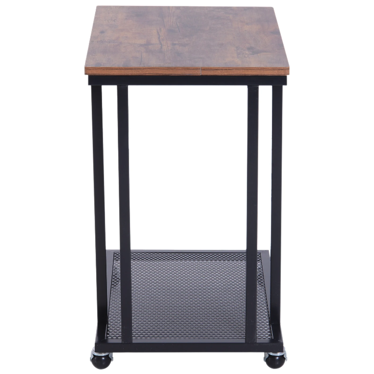 Nancy's Fallbrook Bijzettafel - Op Wieltjes - Opbergplank - Staal - MDF - Zwart / Bruin - ± 50 x 35 x 60 cm 51 x 36 x 61 cm