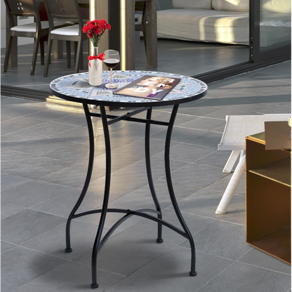 Nancy's Marrero Garden table - Balcony table - Mosaic - Serving table - Round - Steel - Ceramic - 60 x 60 x 71 cm 