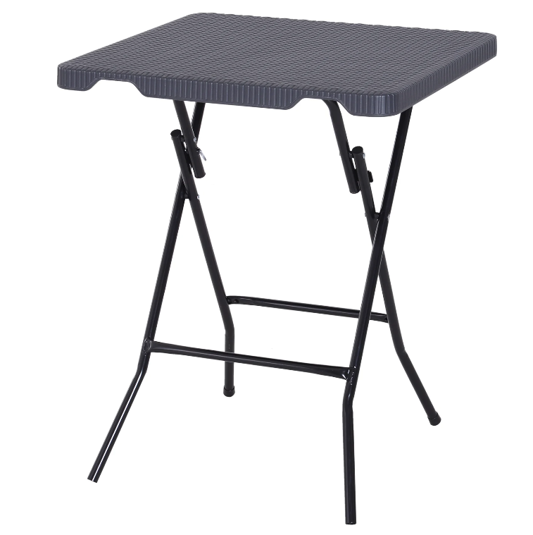 Nancy's Granger Klaptafel - Tuintafel - Opvouwbare Tafel - Kampeertafel - Kunststof - Metaal - Donkerbruin - Grijs - 60 x 60 x 74 cm