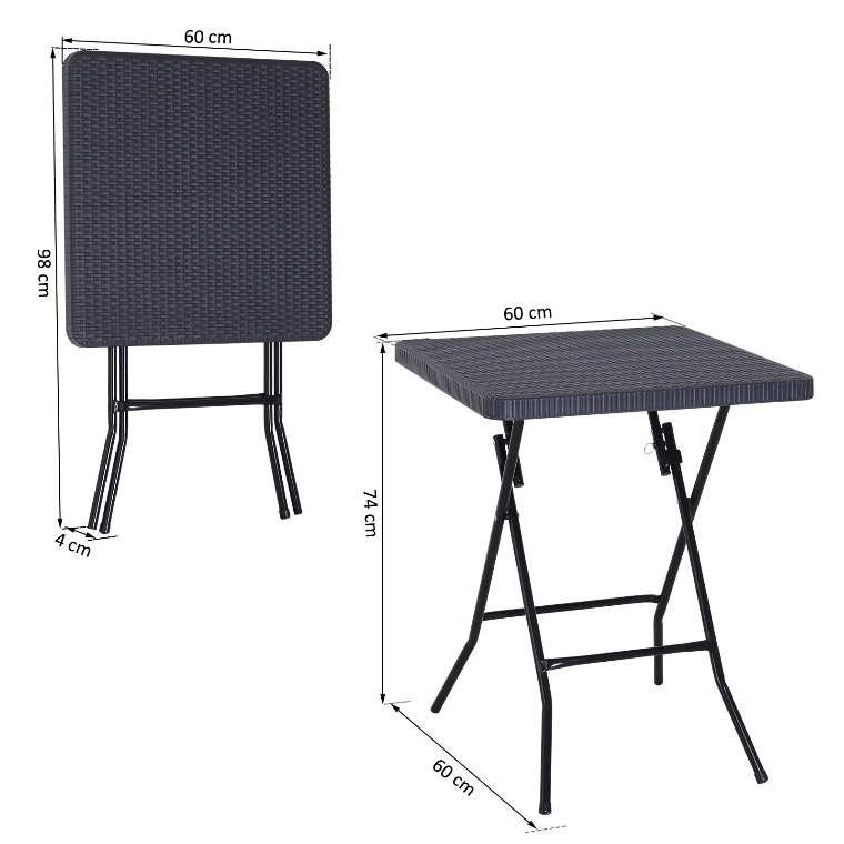 Nancy's Granger Klaptafel - Tuintafel - Opvouwbare Tafel - Kampeertafel - Kunststof - Metaal - Donkerbruin - Grijs - 60 x 60 x 74 cm