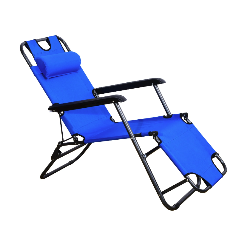 Nancy's Fountain Lounger - Lounger - Chaise longue - Pliable - Coussin - Métal - Tissu - Bleu - 118 x 60 x 80 cm 