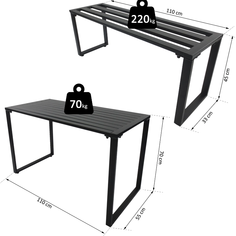 Nancy's Hermiston Tuinset - Partyset - Bierbanken - 3-Delig - Zithoek - Tafel - 2 Banken - Metaal - Zwart - 110 x 55 x 70 cm