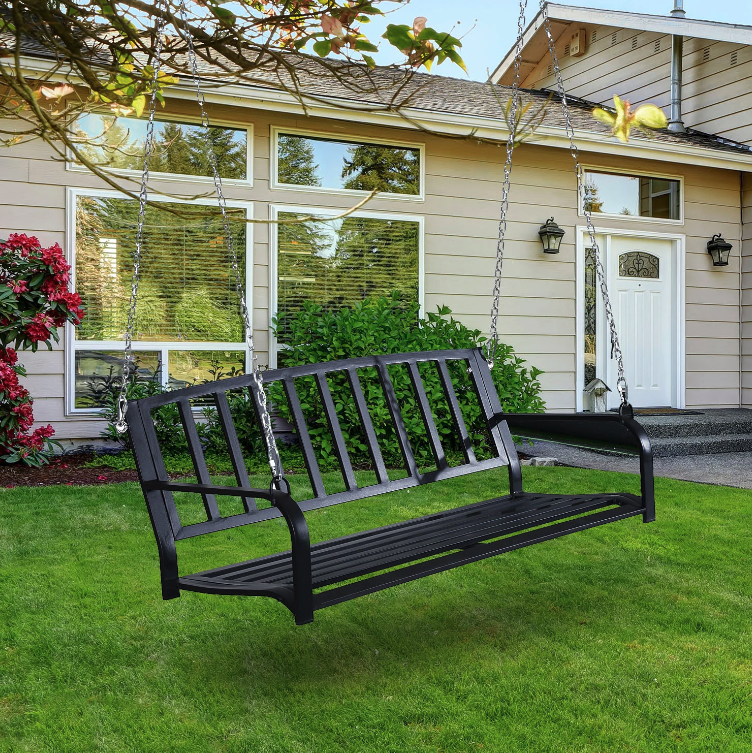 Nancy's Dunn Hanging Bench - Garden Bench - Swing - 2-Seater - Chains - Metal - Black - 128 x 63 x 47 cm