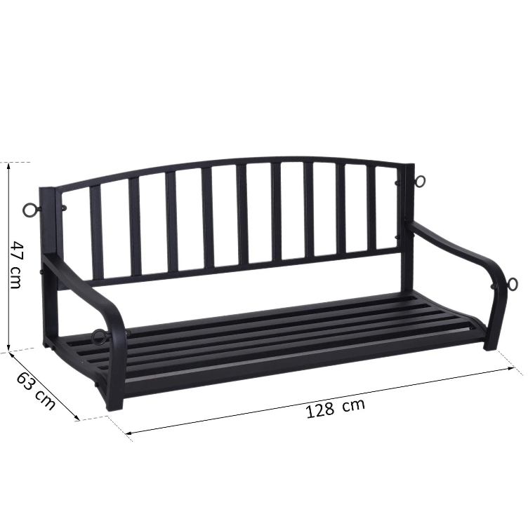 Nancy's Dunn Hanging Bench - Garden Bench - Swing - 2-Seater - Chains - Metal - Black - 128 x 63 x 47 cm