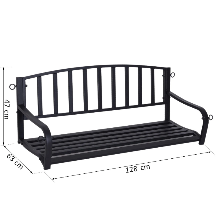 Nancy's Dunn Hangbank - Tuinbank - Schommel - 2-Zits - Kettingen - Metaal - Zwart - ± 130 x 60 x 50 cm