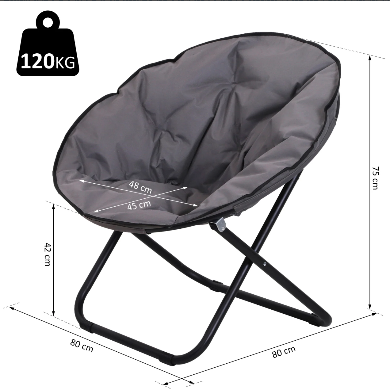 Nancy's Southgate Klapstoel - Campingstoel - Tuinstoel - Kuipstoel - Opvouwbaar - Rond - Grijs - 80 x 80 x 75 cm