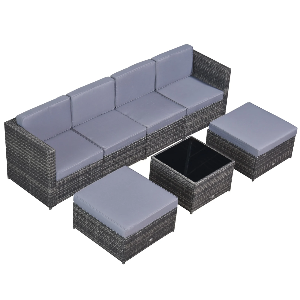 Nancy's Hutto Garden Set - Lounge Set - Garden Furniture - 7 Pieces - Seat Cushions - Table - Safety Glass - Polyrattan - Gray