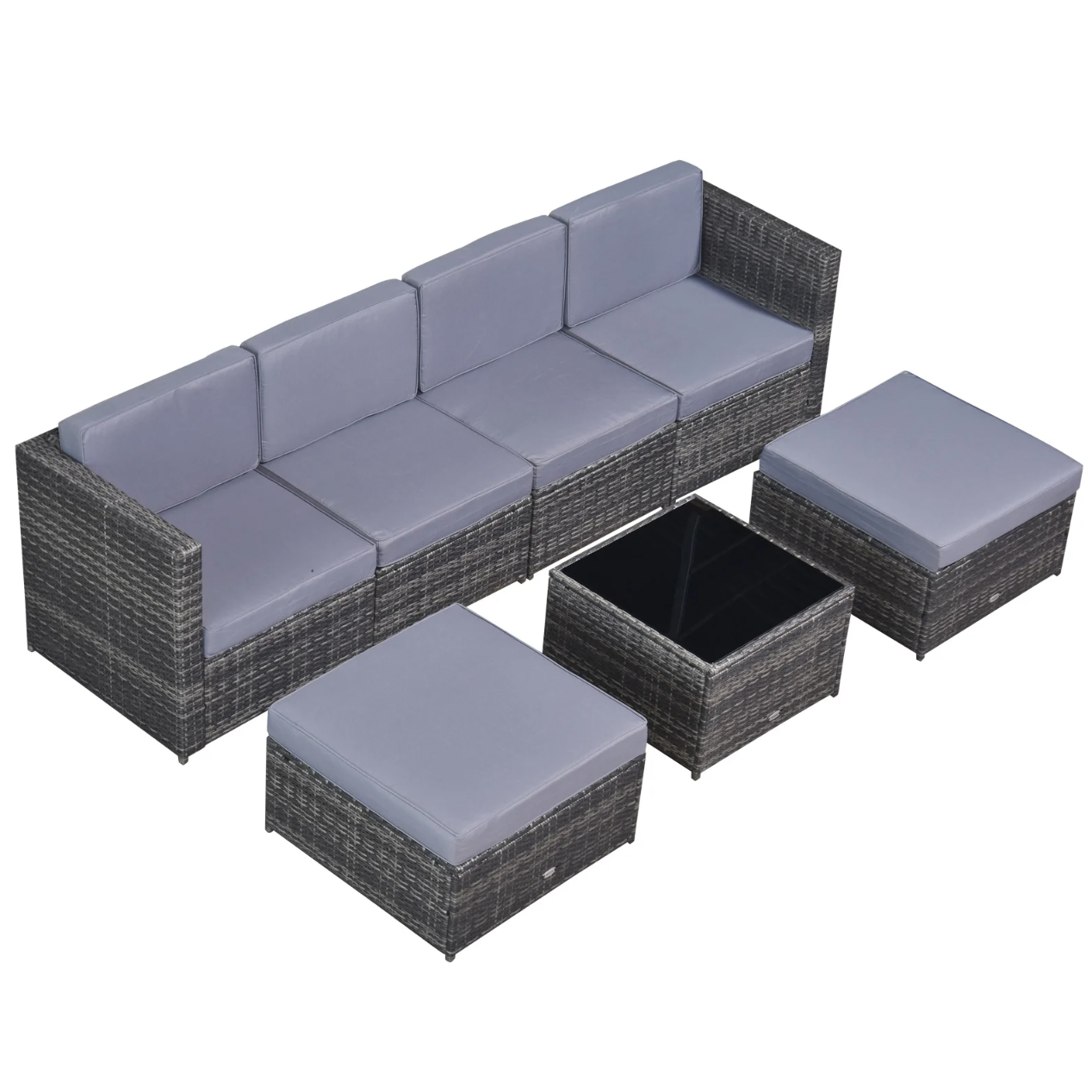 Nancy's Hutto Tuinset - Loungeset - Tuinmeubels - 7-Delig - Zitkussens - Tafel - Veiligheidsglas - Polyrotan - Grijs
