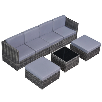 Nancy's Hutto Tuinset - Loungeset - Tuinmeubels - 7-Delig - Zitkussens - Tafel - Veiligheidsglas - Polyrotan - Grijs