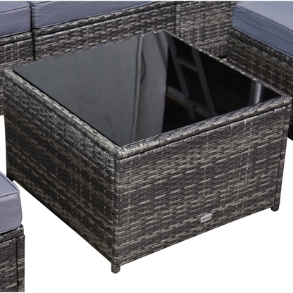 Nancy's Hutto Tuinset - Loungeset - Tuinmeubels - 7-Delig - Zitkussens - Tafel - Veiligheidsglas - Polyrotan - Grijs