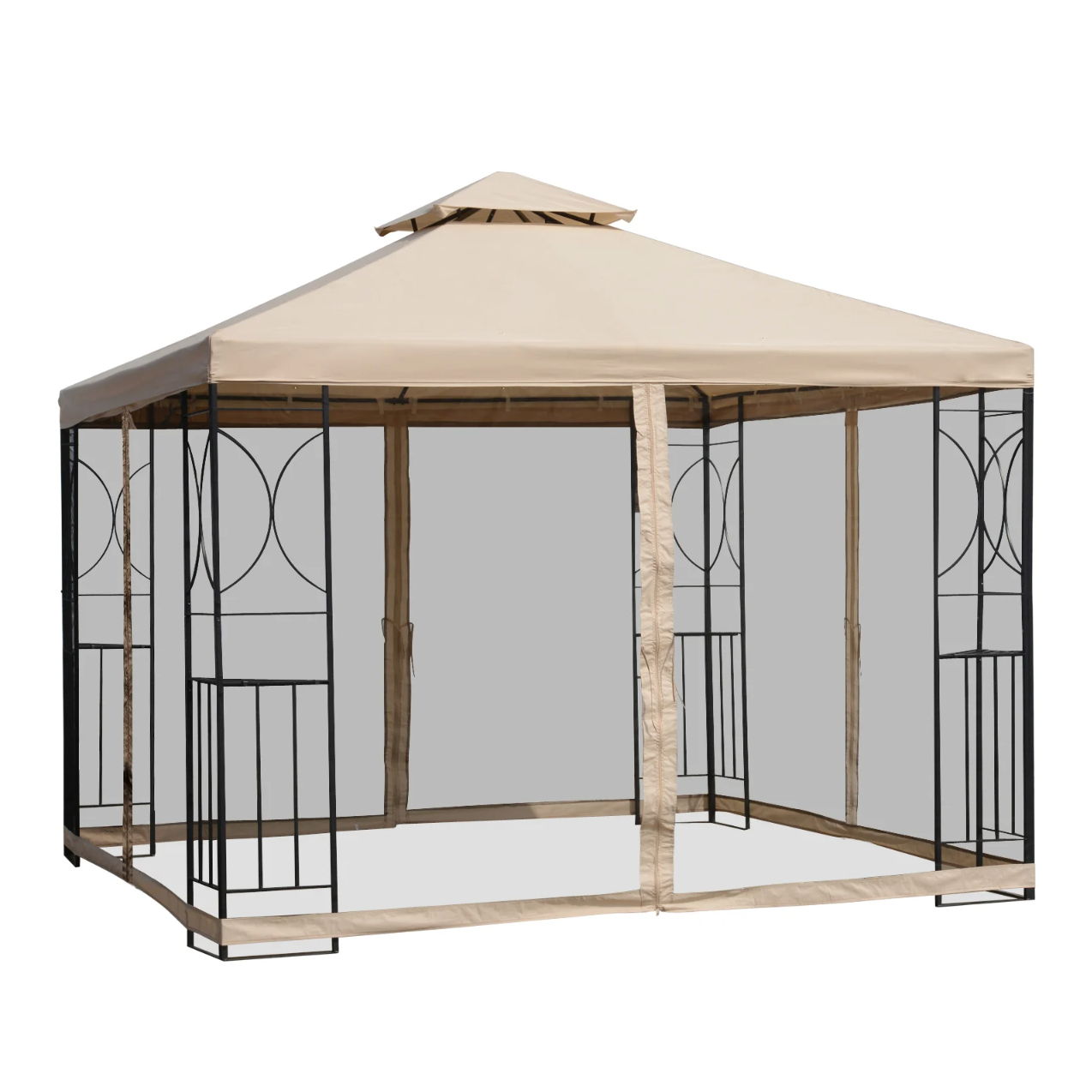Nancy's Fridley Pavilion - Tente de fête - Pergola - Résistant aux intempéries - Parois latérales - Beige - Noir - ± 300 x 300 cm