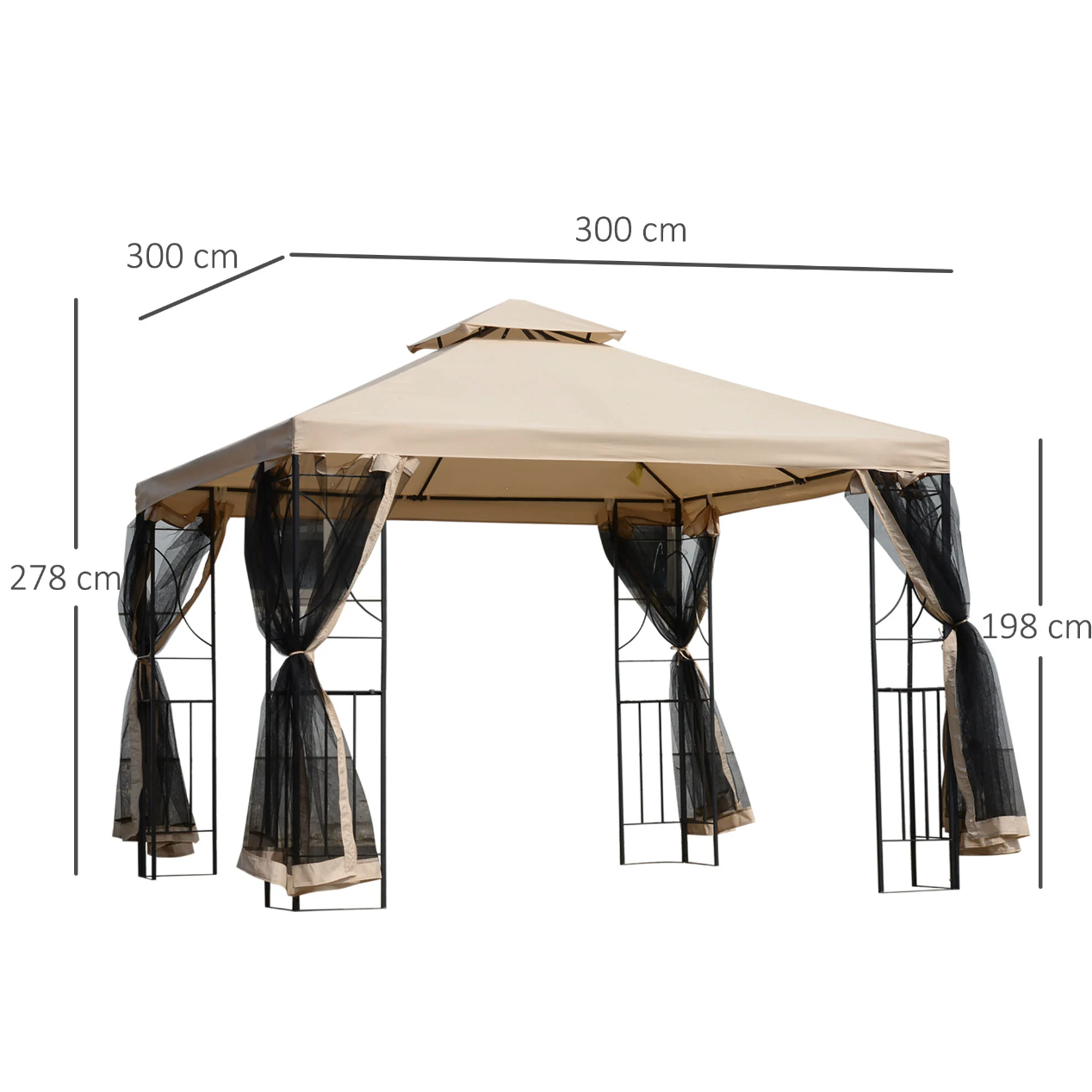 Nancy's Fridley Paviljoen - Partytent - Pergola - Weersbestendig - Zijwanden - Beige - Zwart - ± 300 x 300 cm