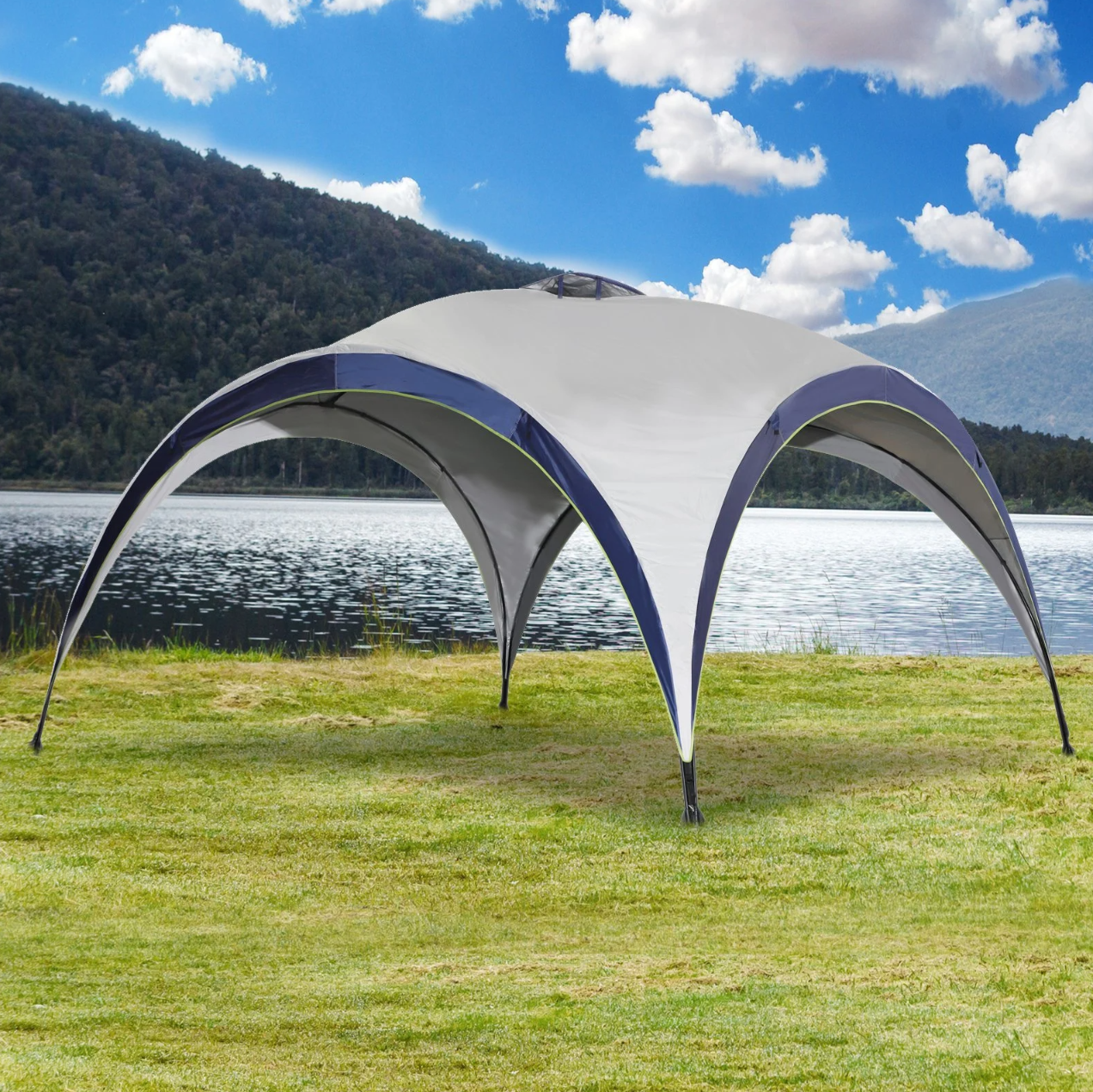 Tente de fête Nancy's Ramsey - Pavillon de jardin - Pavillon - Protection solaire - Résistant aux intempéries - Polyester - Crème - Blanc - Bleu - 400 x 400 cm