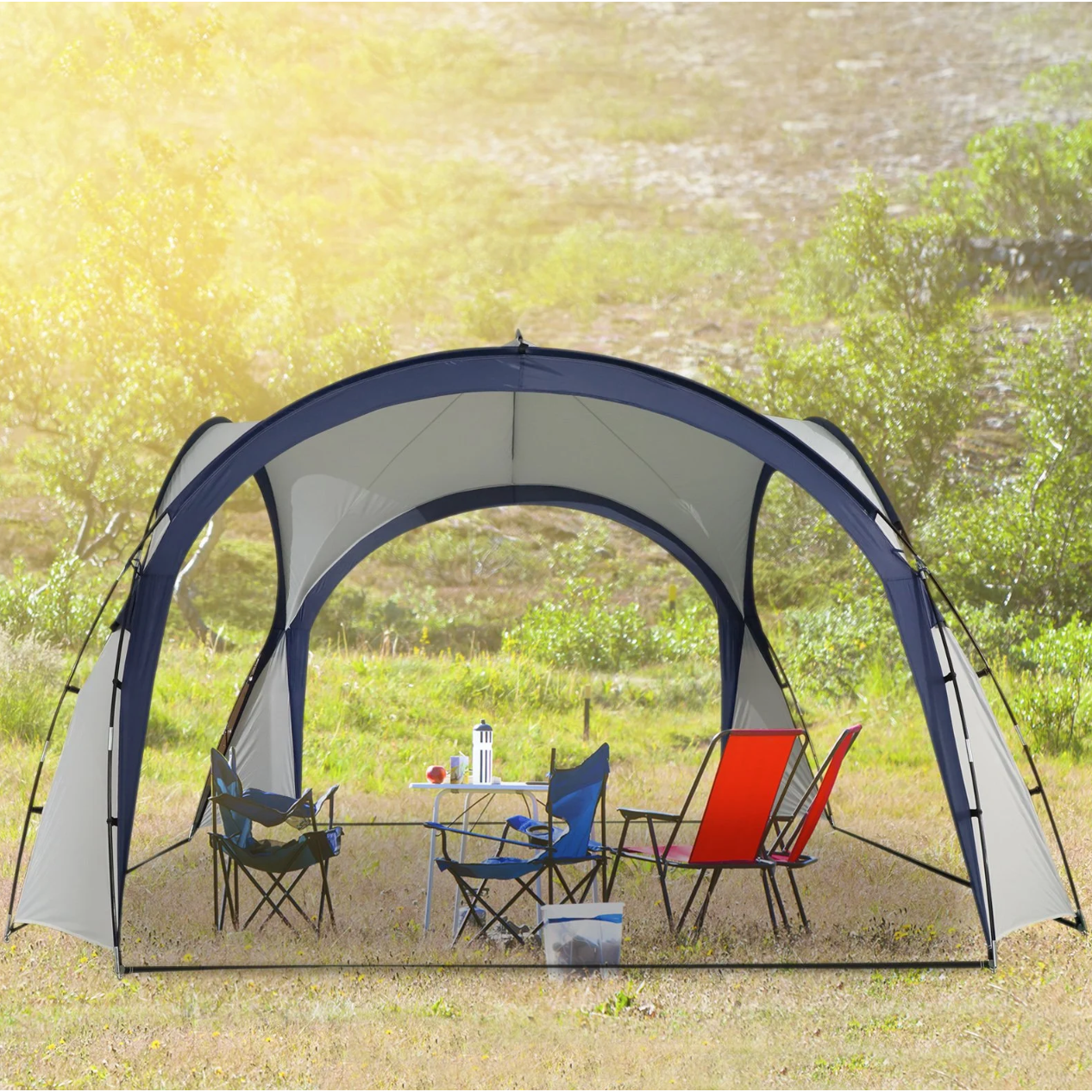 Nancy's Gladstone Party Tent - Garden Pavilion - Weatherproof - Fiberglass rod - Polyester - Cream - White - Blue - 350 x 350 cm