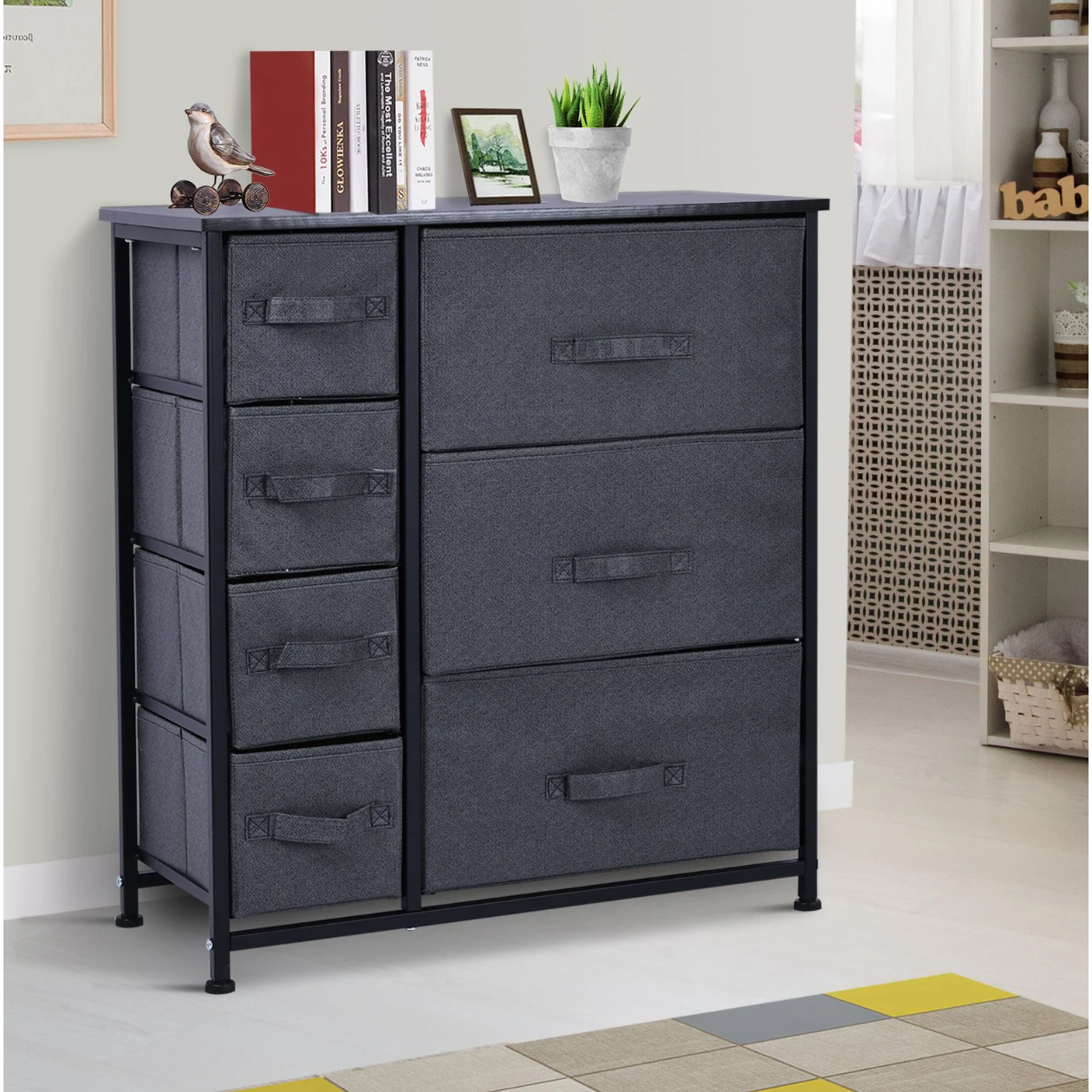 Nancy's Shoreview Chest of Drawers - Storage Cabinet - Chest of Drawers - 7 Fabric Drawers - Wood - Linen - Gray - 63.5 x 30 x 71 cm 