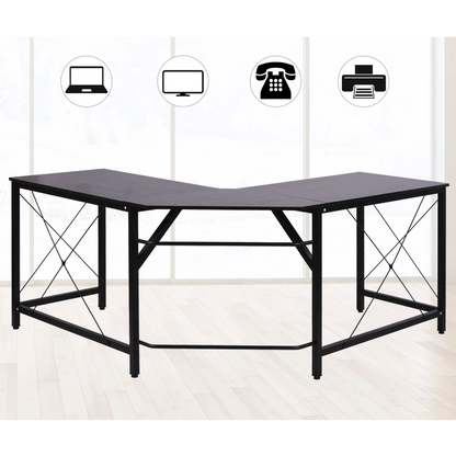 Nancy's Maywood Corner desk - Computer table - Office table - Metal - MDF - Black - L-Shape - L150 x W150 x H76 cm 