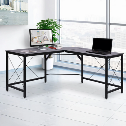 Bureau d'angle Nancy's Maywood - Table d'ordinateur - Table de bureau - Métal - MDF - Noir - Forme en L - L150 x L150 x H76 cm 