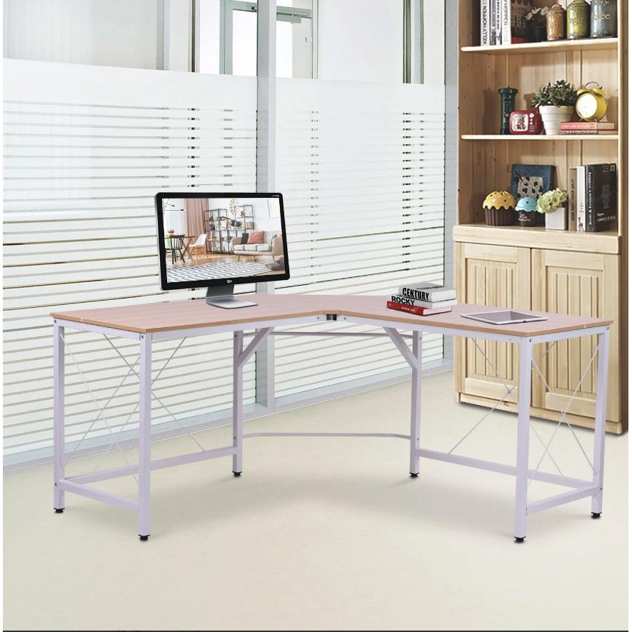 Bureau d'angle Nancy's Maywood - Table d'ordinateur - Table de bureau - Métal - MDF - Noir - Forme en L - L150 x L150 x H76 cm 