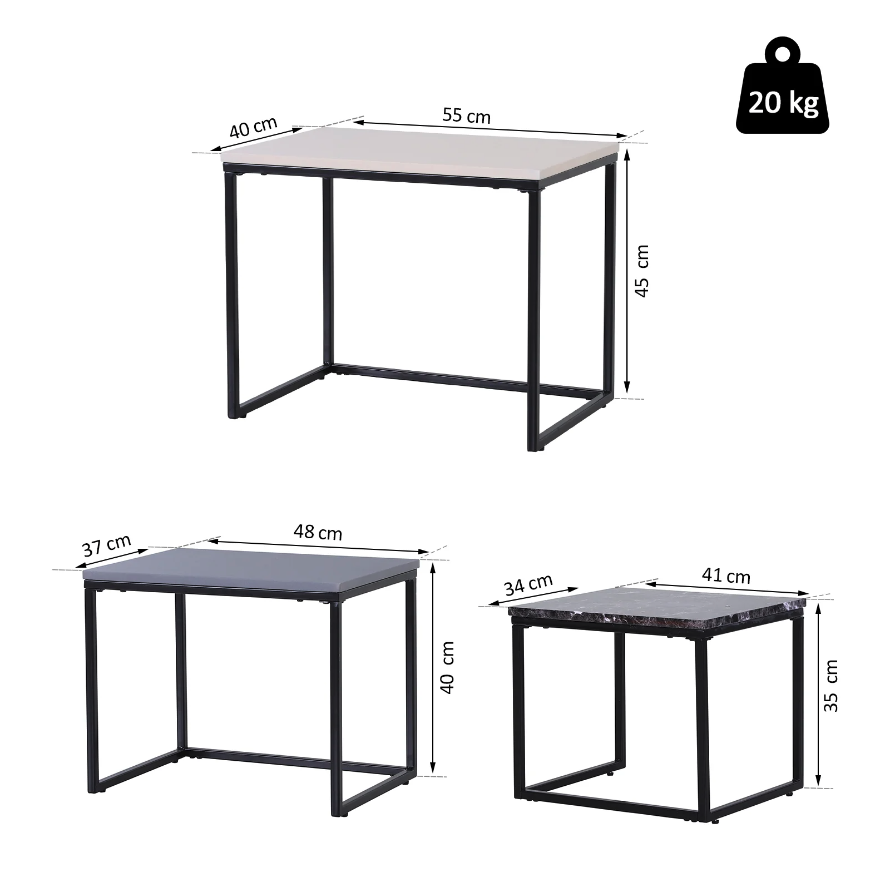 Nancy's Magna Salontafels - Set Van 3 - Bijzettafels - Koffietafels - Wit / Grijs / Zwart Marmer
