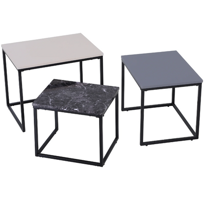 Nancy's Magna Salontafels - Set Van 3 - Bijzettafels - Koffietafels - Wit / Grijs / Zwart Marmer