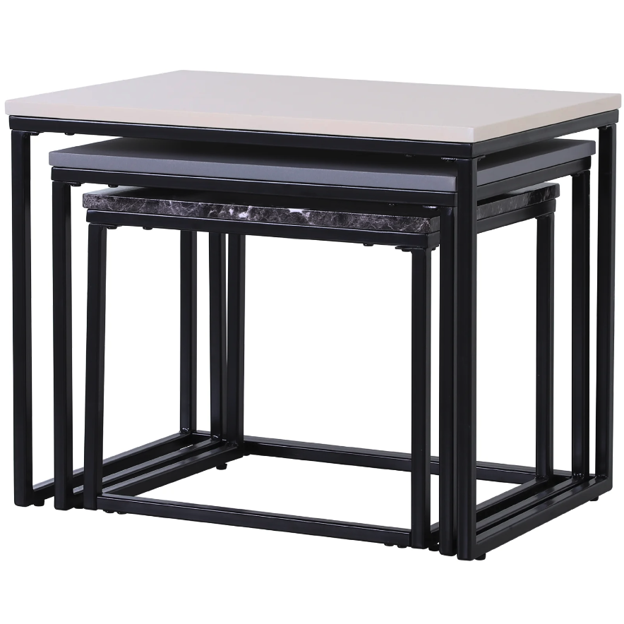 Nancy's Magna Salontafels - Set Van 3 - Bijzettafels - Koffietafels - Wit / Grijs / Zwart Marmer