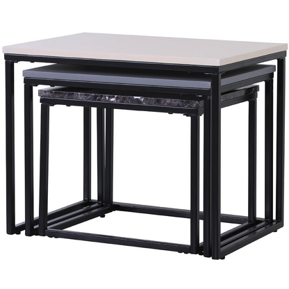 Nancy's Magna Salontafels - Set Van 3 - Bijzettafels - Koffietafels - Wit / Grijs / Zwart Marmer