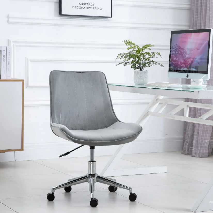 Nancy's Pearl Office Chair - Swivel chair - Armchair - Wheels - Height Adjustable - 360 ° Rotatable - Velvet - Gray - 52.5 x 60 x 82-91 cm