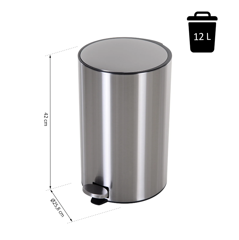 Nancy's Immokalee Prullenbak - Pedaalemmer - 12 L - Binnenemmer - Soft Close - RVS - 30.8 x 48.7 cm - Zilver