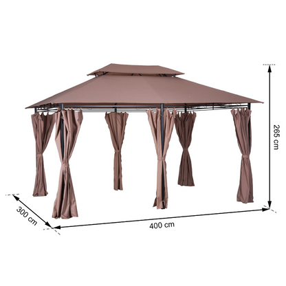 Nancy's Bellflower Tuinpaviljoen - Partytent - Tuintent - Overkapping - Zijwanden - Staal - Koffie - 400 x 300 cm