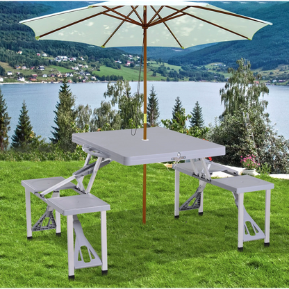 Ensemble de table de camping Aloha de Nancy - Table de pique-nique 0 4 chaises - Pliable - Coin salon - Table pliante - Aluminium - Gris - 135 x 82 x 66 cm