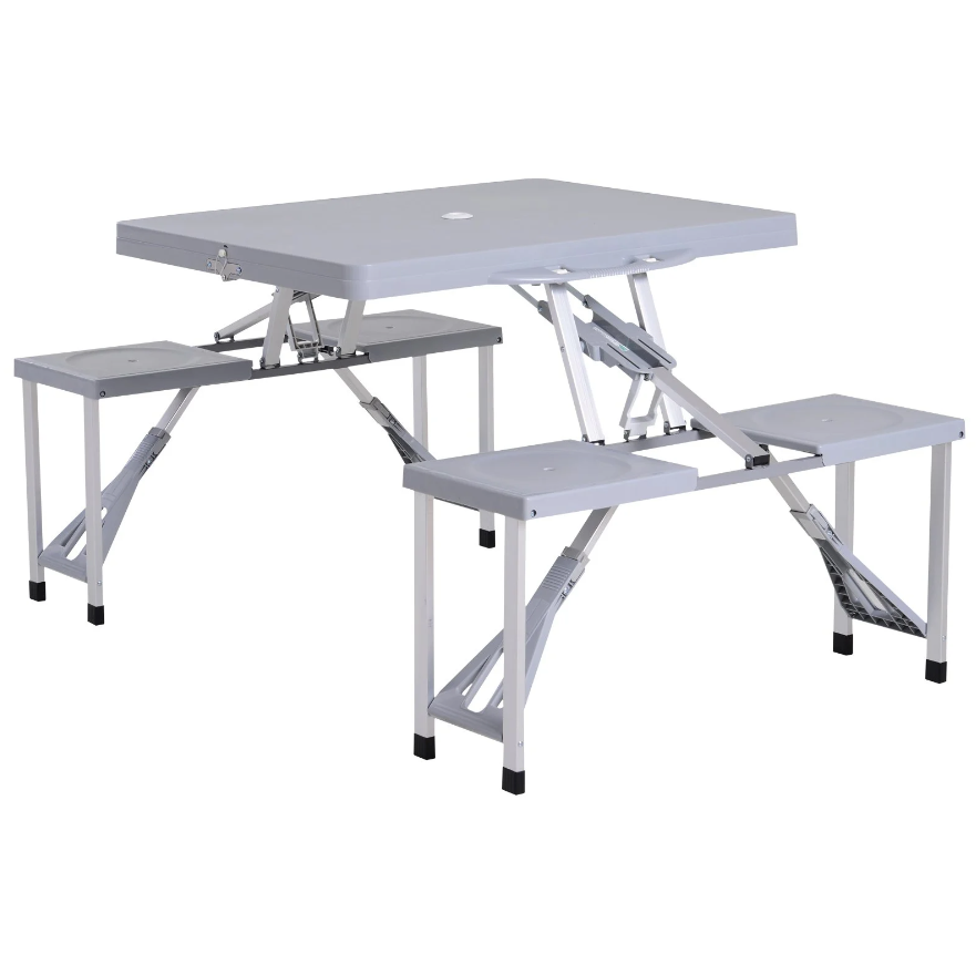 Nancy's Aloha Camping Table Set - Picnic Table 0 4 Chairs - Collapsible - Seating Area - Folding Table - Aluminum - Gray - 135 x 82 x 66 cm