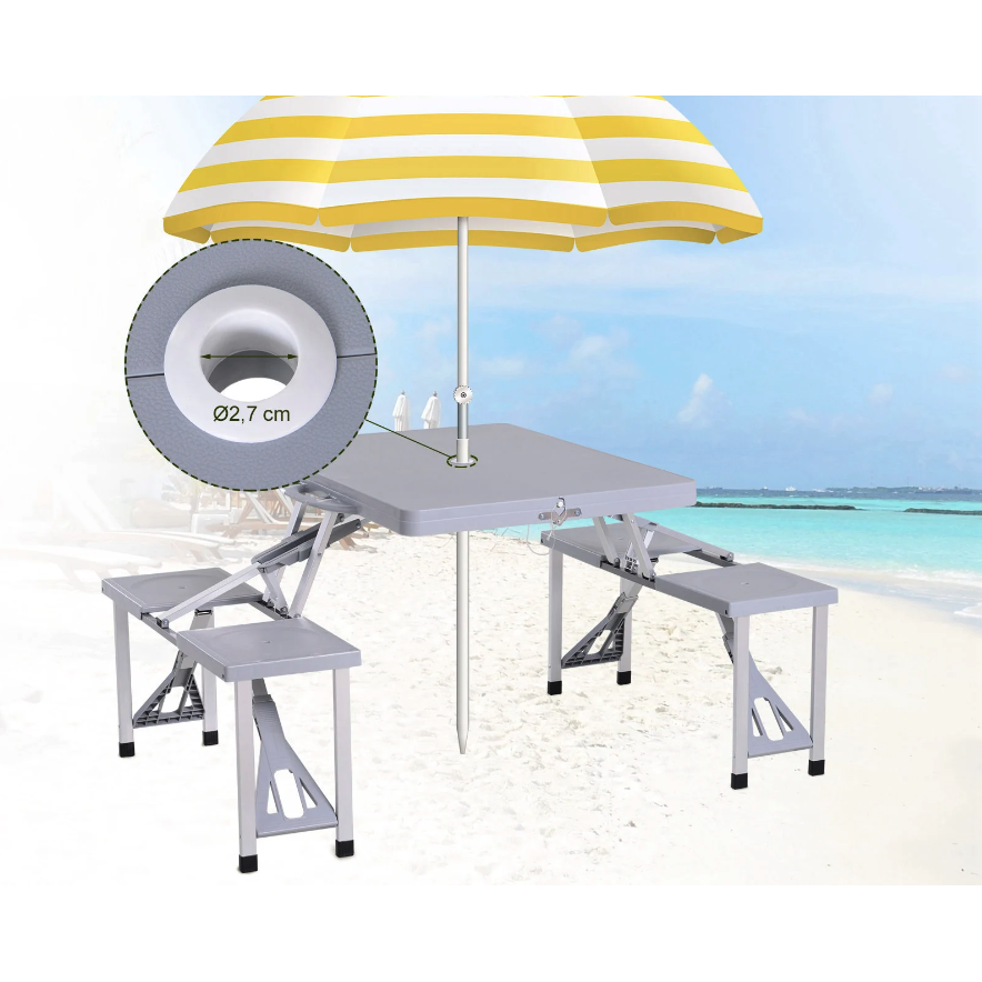Nancy's Aloha Camping Table Set - Picnic Table 0 4 Chairs - Collapsible - Seating Area - Folding Table - Aluminum - Gray - 135 x 82 x 66 cm